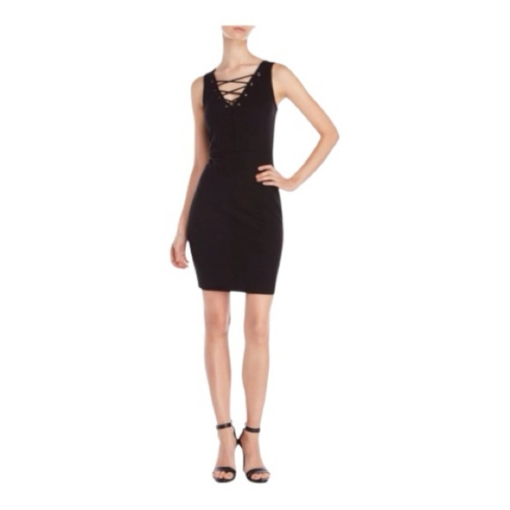 Jessica Simpson Black V Neck Lace-Up Mini Dress size 2X